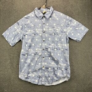 Rustic Blue‎ Mens Large Short Sleeve Button Up Shirt Stars Print Casual